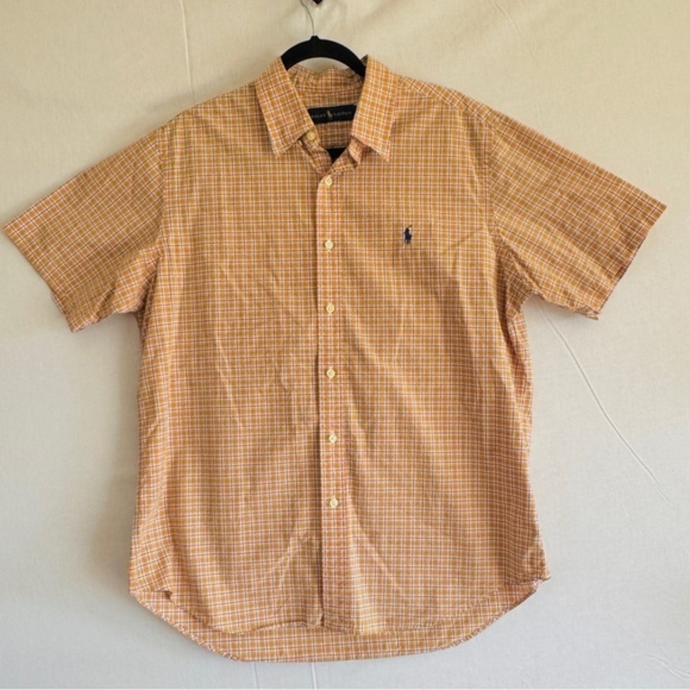 Ralph Lauren Men's Orange Checkered Shirt Size Large